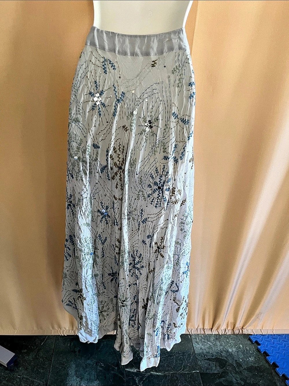 Chan Luu Floral Embroidered Maxi Skirt in Gray & Blue - Picture 3 of 13